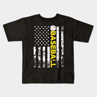 Baseball Lover American Flag Team Kids T-Shirt